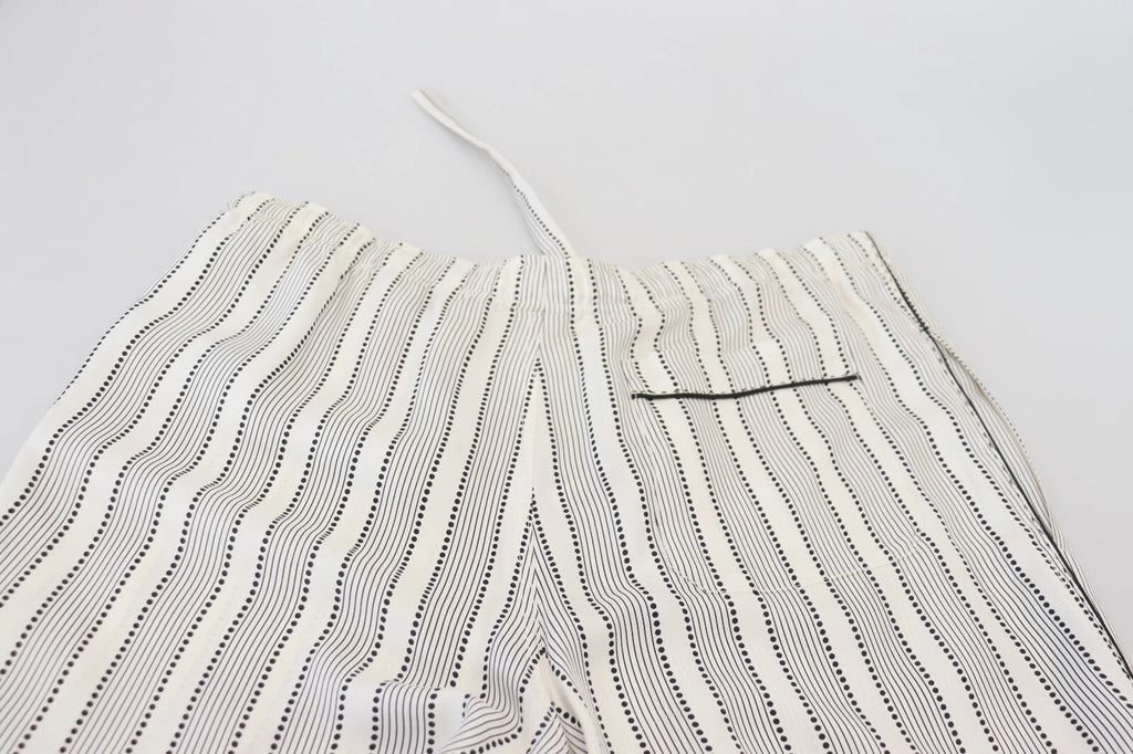 Pantalons de détente en soie Dolce & Gabbana à rayures blanches, confortables et élégants pour lounging.