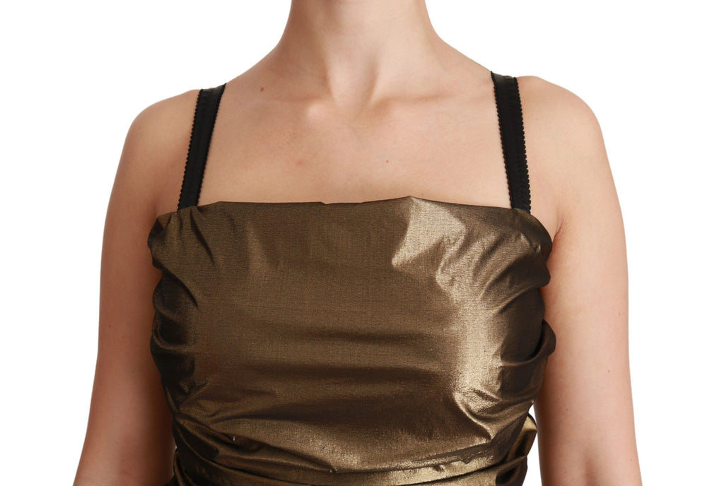 Robe courte en nylon bronze de style bodycon de Dolce & Gabbana, ajustée et élégante, avec détails modernes.