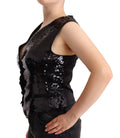 Débardeur sans manches noir Dolce & Gabbana en sequins avec col en V, élégant et brillant.