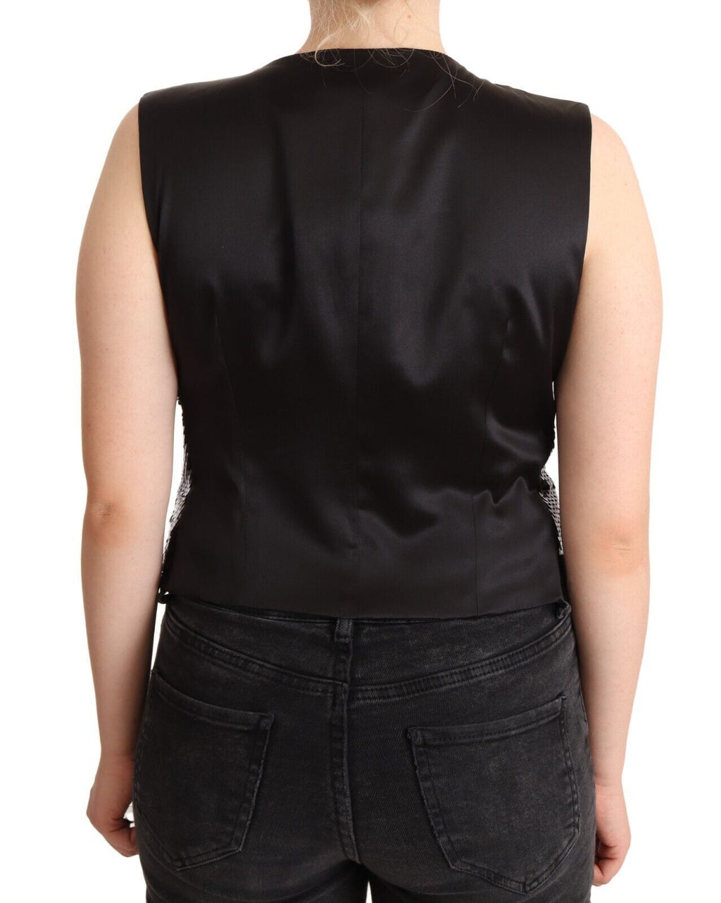 Débardeur sans manches Dolce & Gabbana noir à sequins avec col en V, style élégant et brillant.