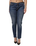 Jeans skinny en coton bleu à taille basse de Dolce & Gabbana, ajustés et tendance, visibles en détail dans l'image.