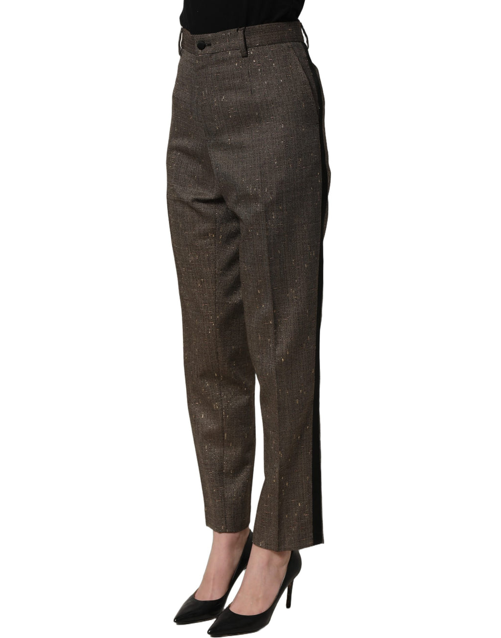 Pantalon taille haute marron foncé Dolce & Gabbana, coupe tapered, style élégant et moderne pour femme.