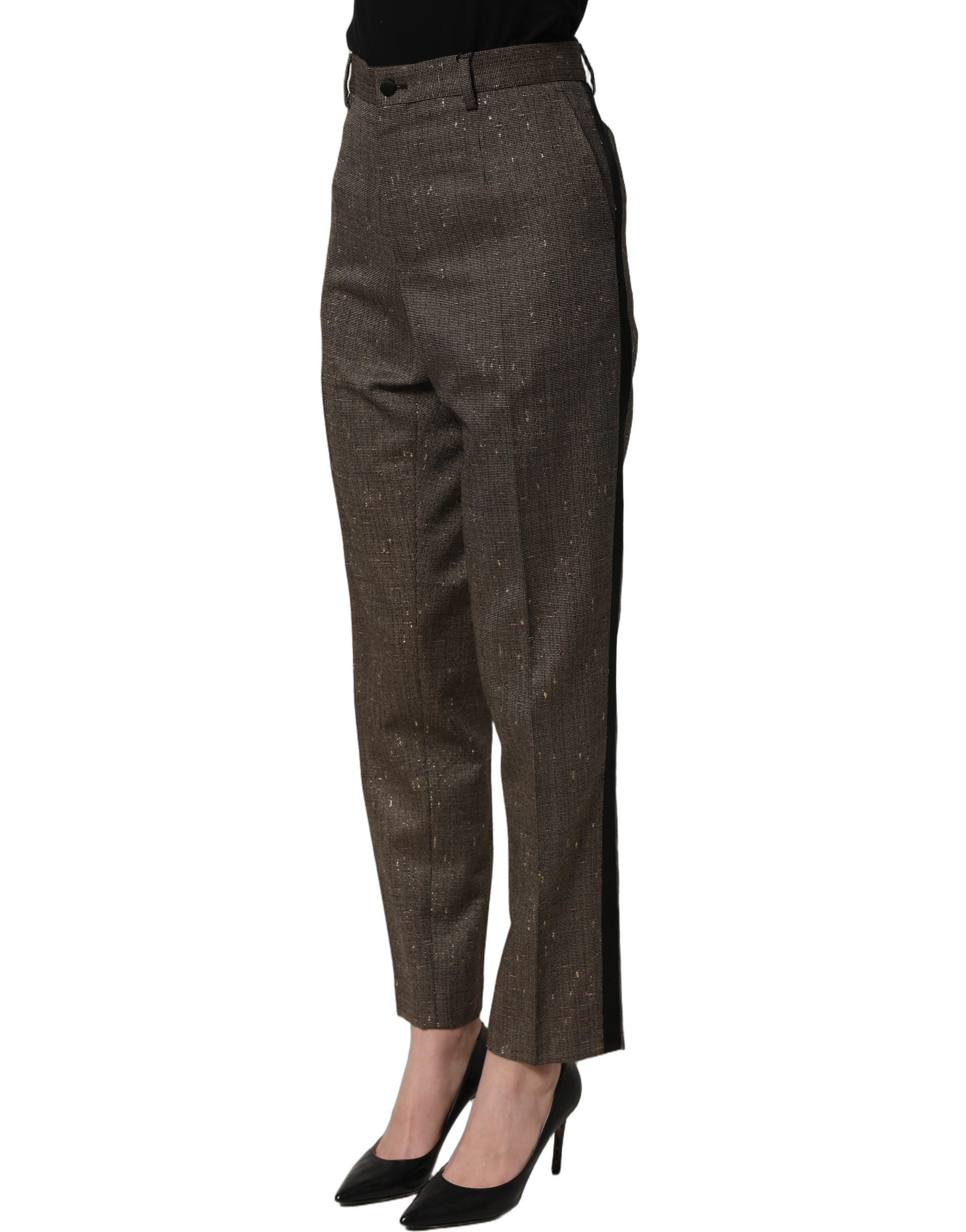 Pantalon taille haute marron foncé Dolce & Gabbana, coupe tapered, style élégant et moderne pour femme.