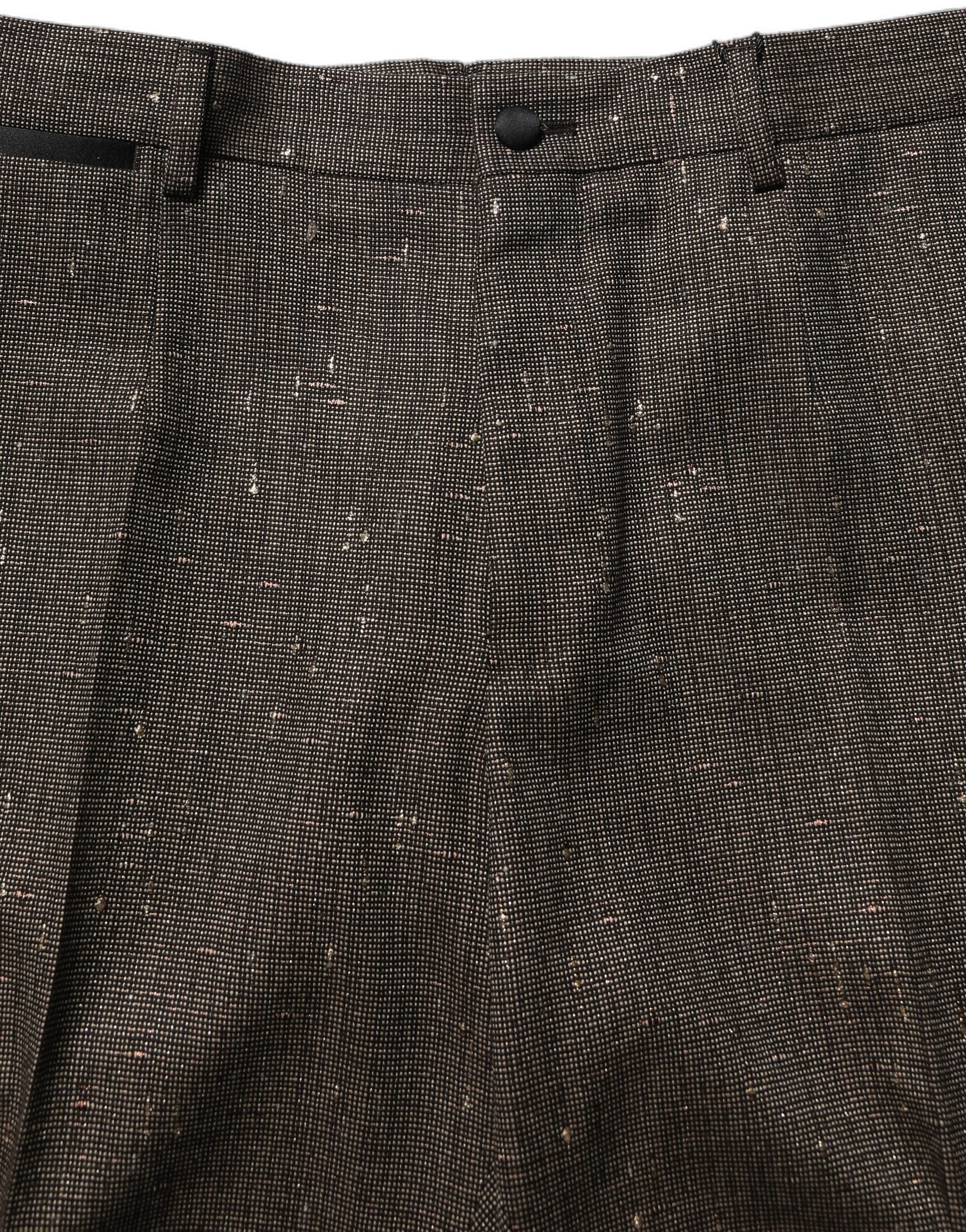 Pantalon Dolce & Gabbana marron foncé à taille haute et coupe tapered, en tissu élégant, pour un style sophistiqué.