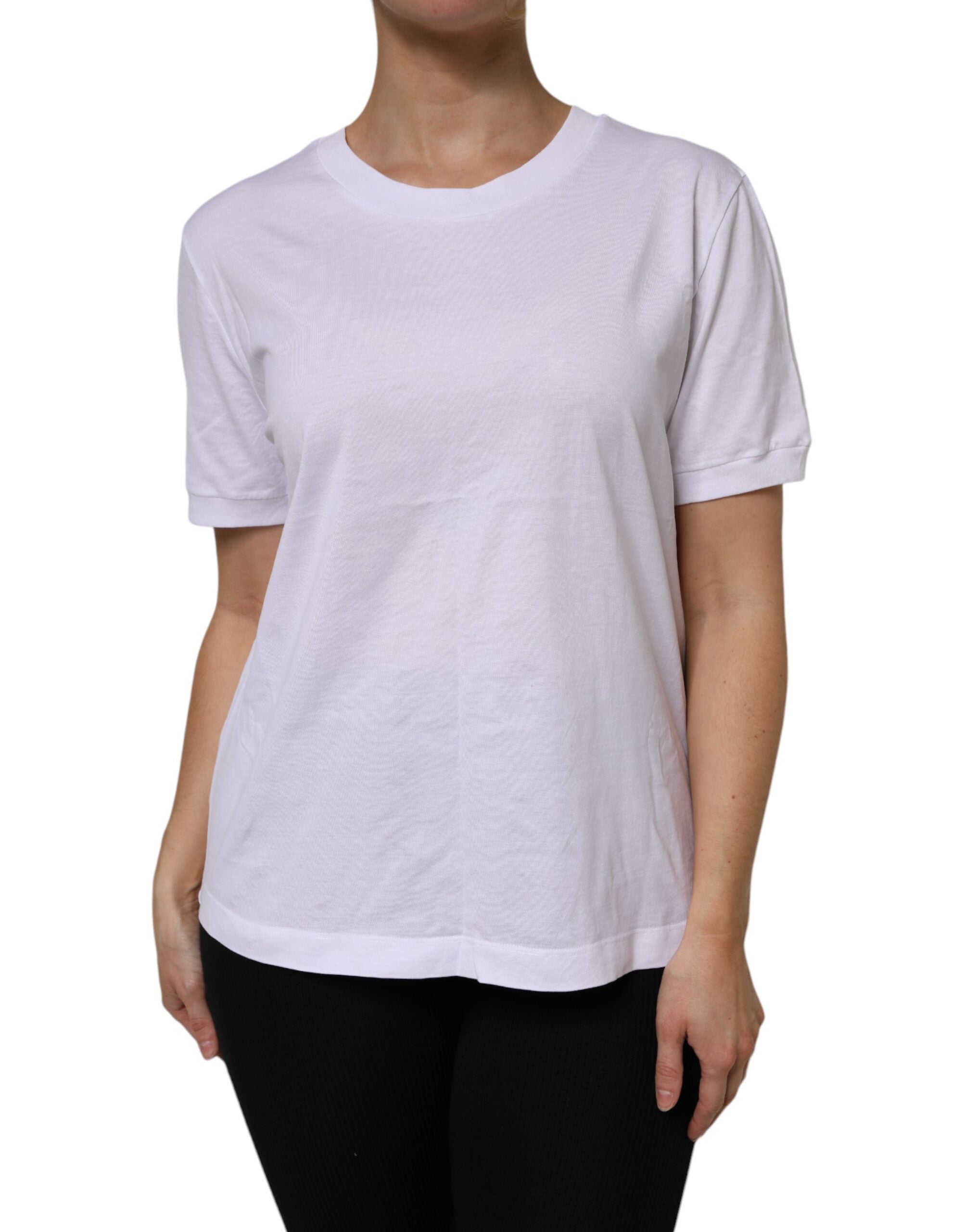 T-shirt blanc en coton à manches courtes et col rond de Dolce & Gabbana, vue de face.