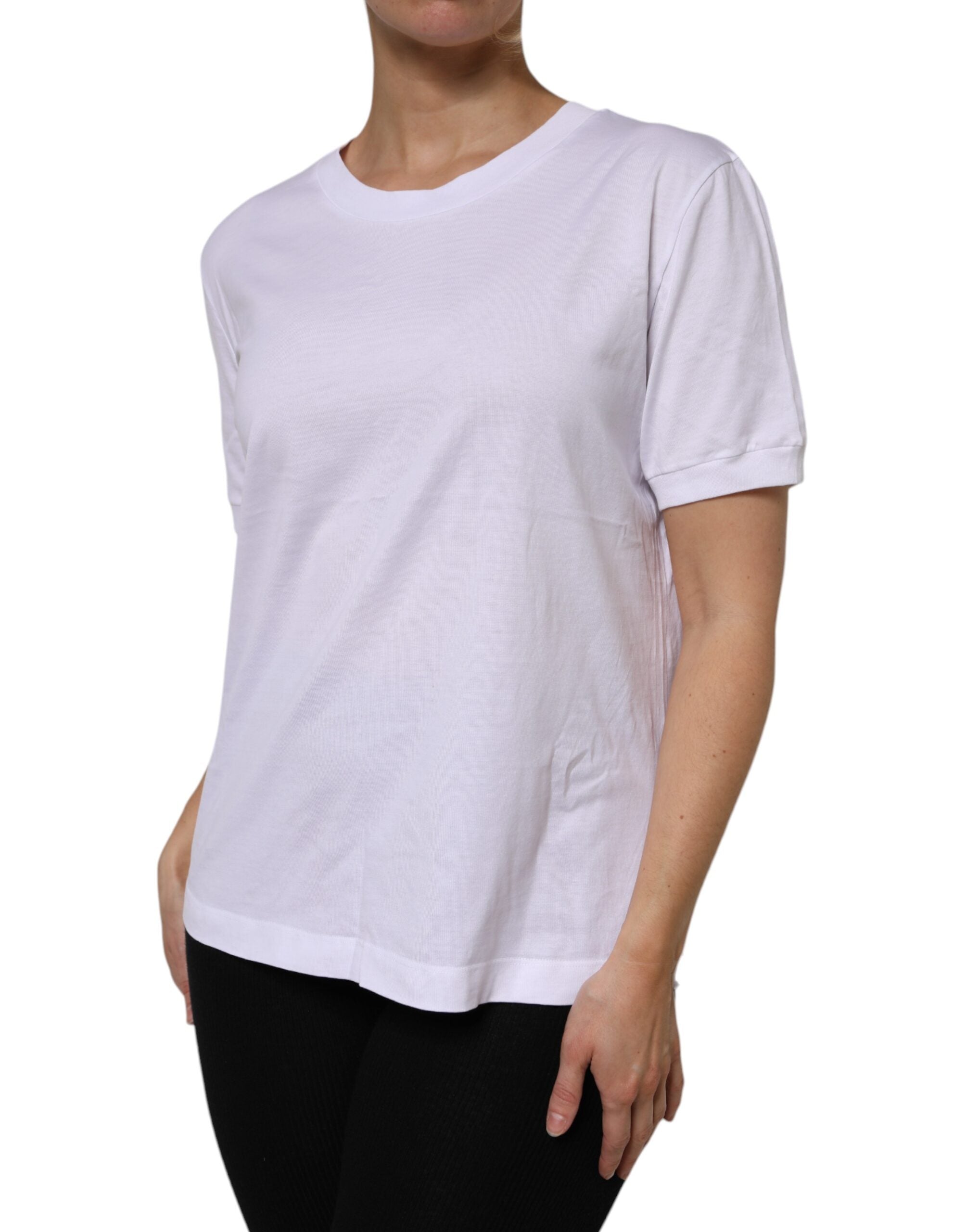 T-shirt blanc en coton à manches courtes et col rond de Dolce & Gabbana, vue de face.