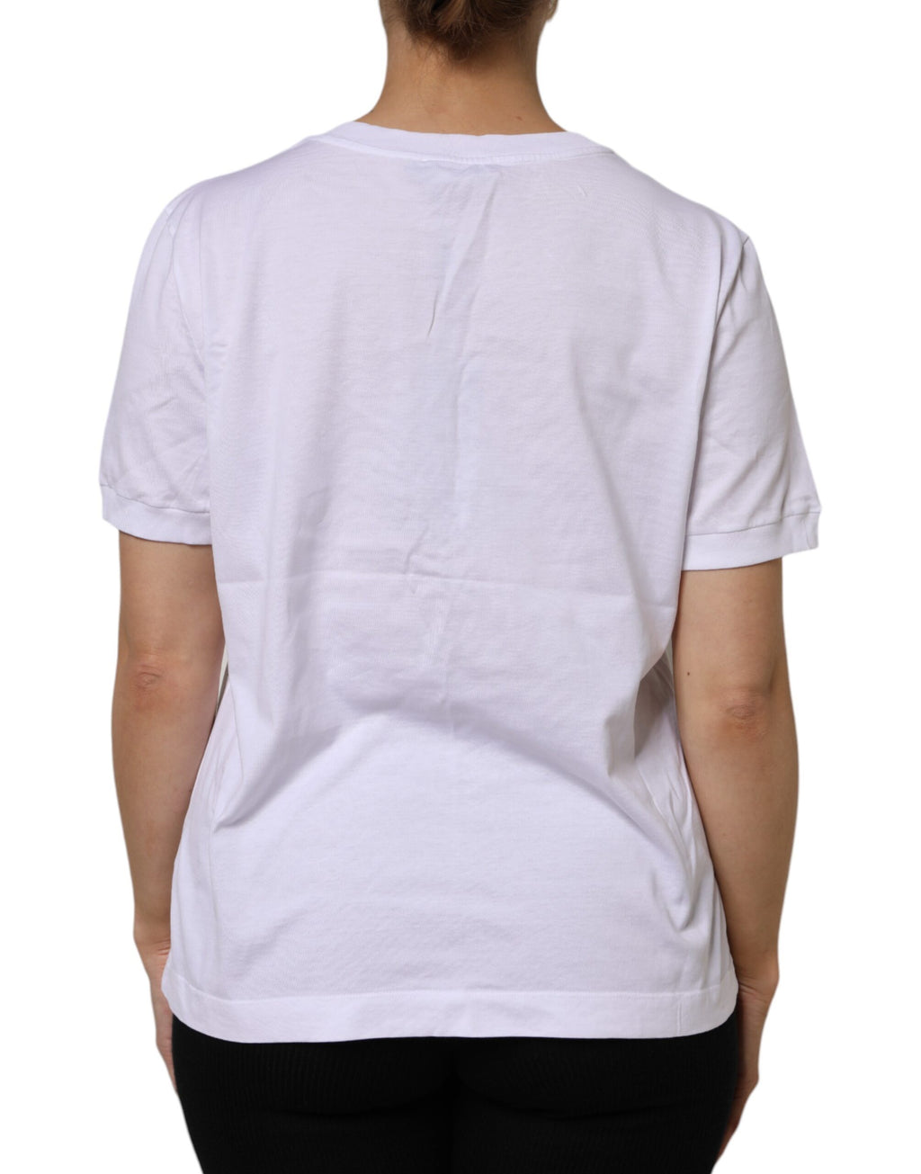 T-shirt blanc en coton à manches courtes et col rond de Dolce & Gabbana, vue de face.