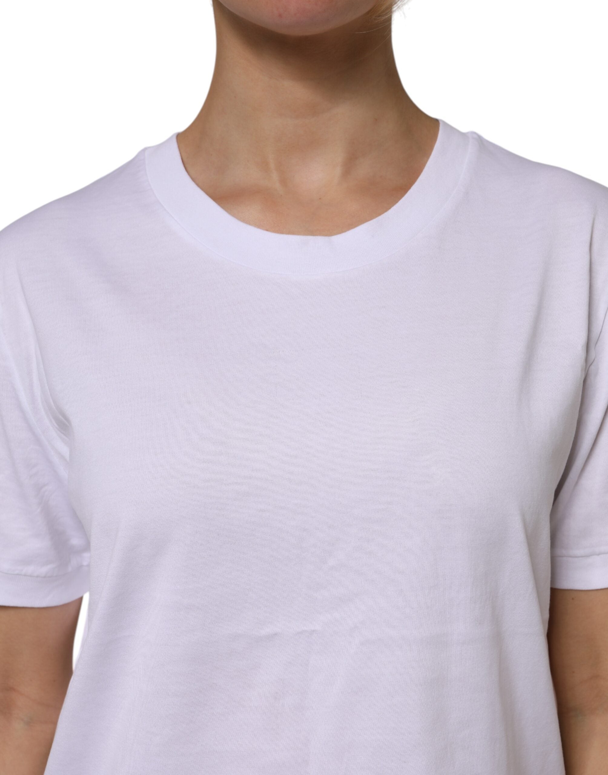 T-shirt Dolce & Gabbana en coton blanc à manches courtes et col rond, vue de face.