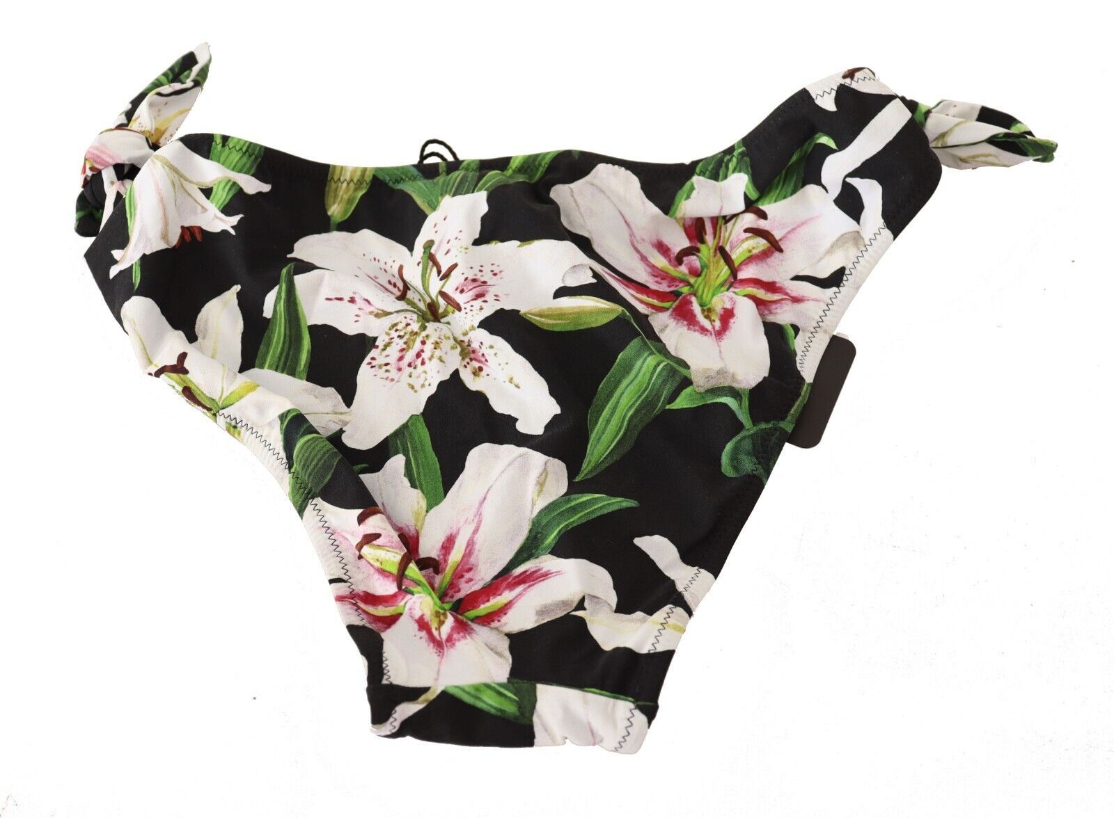 Bas de bikini Dolce & Gabbana noir avec imprimé fleurs de lys, maillot de bain élégant pour femmes.