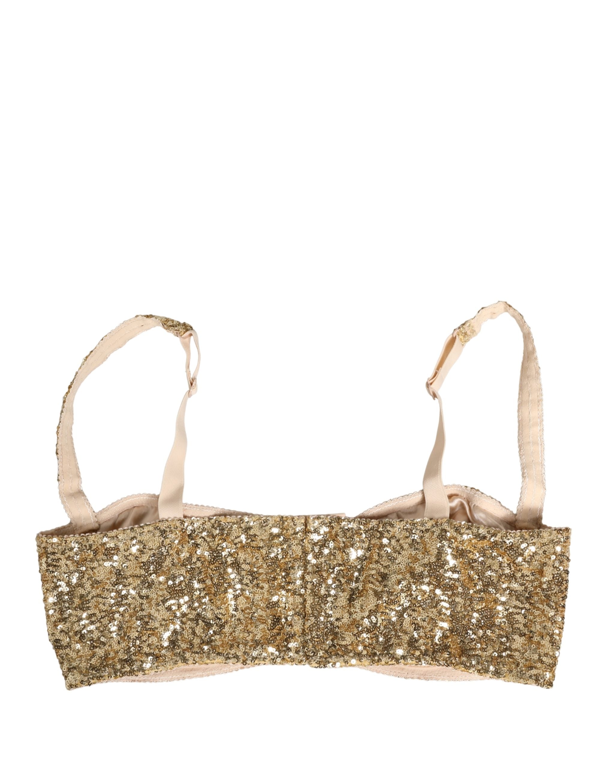 Soutien-gorge Dolce & Gabbana en sequins dorés, avec armatures semi-rembourrées et design élégant, visible en gros plan.