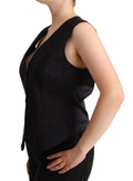 Veste sans manches noire Dolce & Gabbana avec boutons, en tissu léger, vue de face, détail élégant et mode sophistiquée.