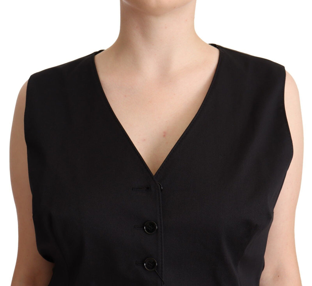 Gilet sans manches noir Dolce & Gabbana avec boutons, veste ajustée à la taille, vue de face sur fond blanc.