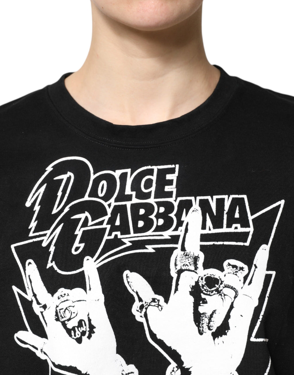 T-shirt Dolce & Gabbana en coton noir à manches courtes avec imprimé, style décontracté et élégant.