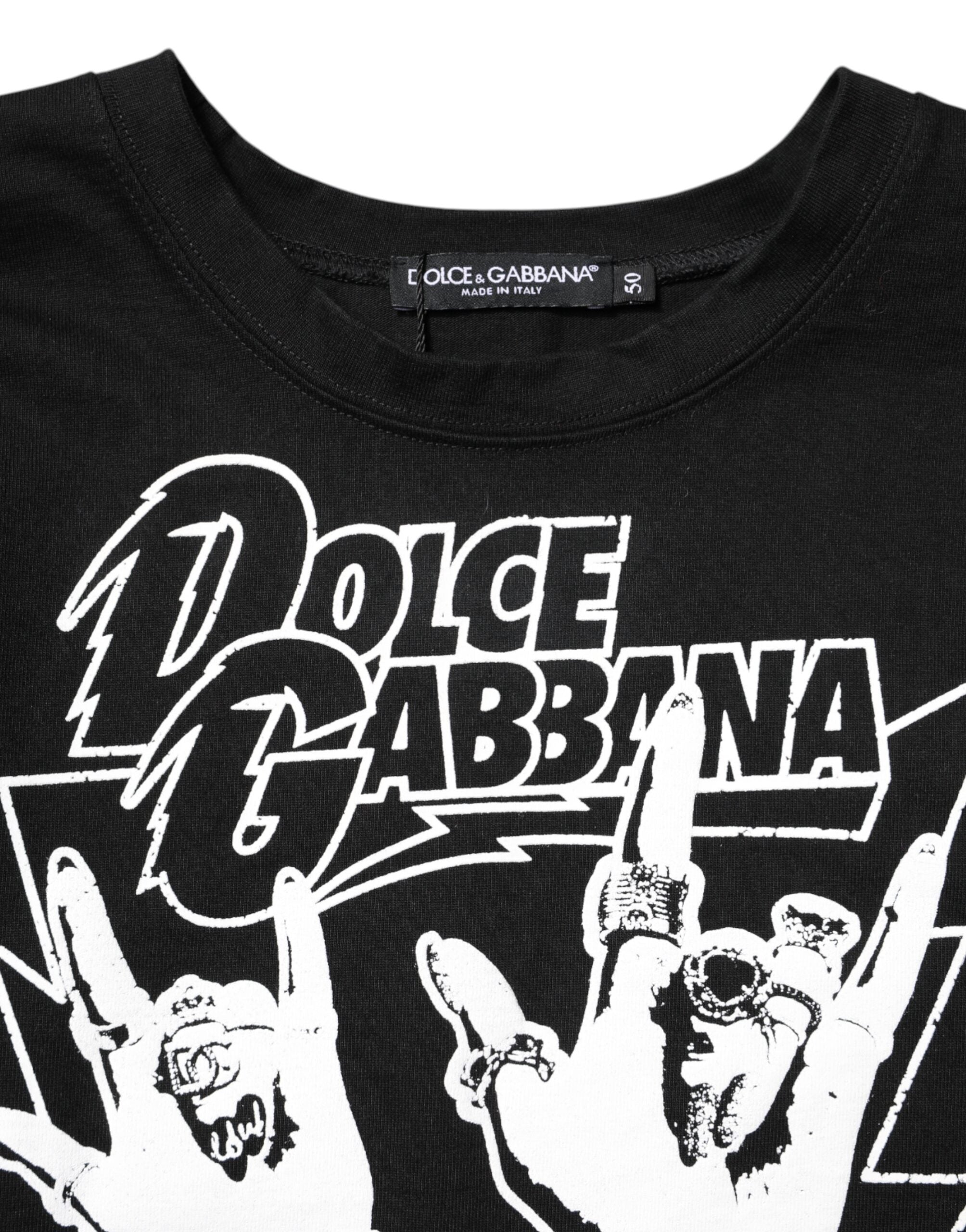 T-shirt à manches courtes en coton noir imprimé de Dolce & Gabbana, style décontracté et élégant.