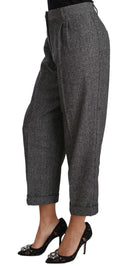 Pantalon cropped gris en laine plissée de Dolce & Gabbana, pantalon élégant pour femme.