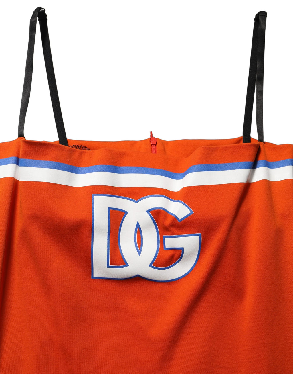 Robe courte Dolce & Gabbana en coton orange inspirée du ballon de football Super Bowl, style minimaliste et moderne.