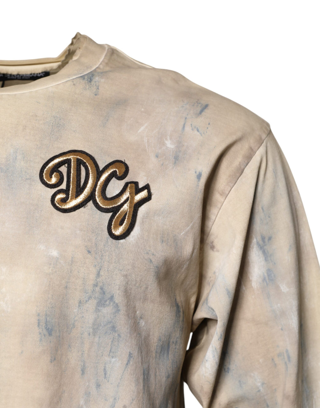 T-shirt court beige à tie-dye et broderie DG de Dolce & Gabbana, style décontracté et tendance.