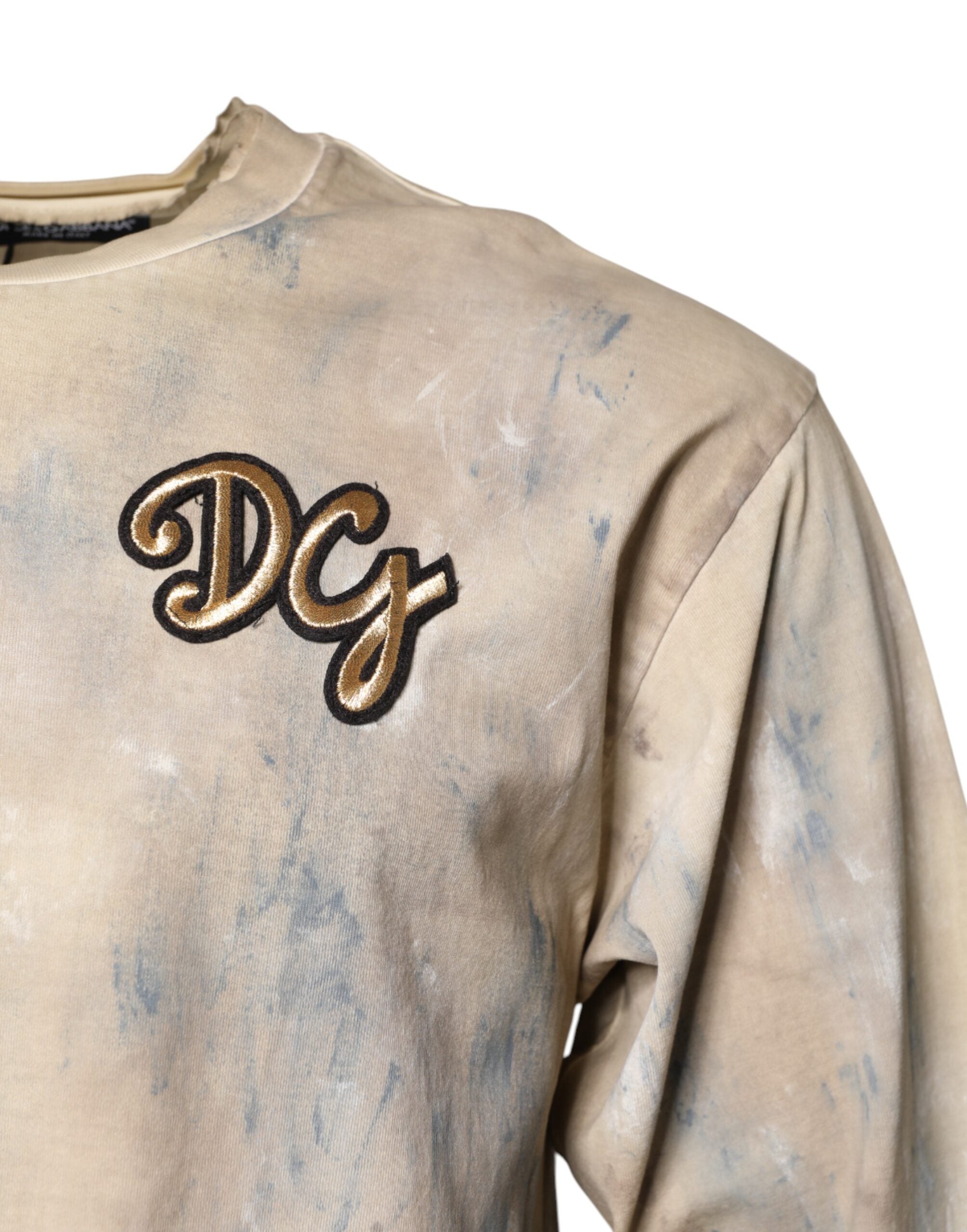 T-shirt court beige à tie-dye et broderie DG de Dolce & Gabbana, style décontracté et tendance.