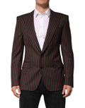 Veste blazer Dolce & Gabbana à rayures noires et brunes, à boutonnière simple, vue de face sur un mannequin.