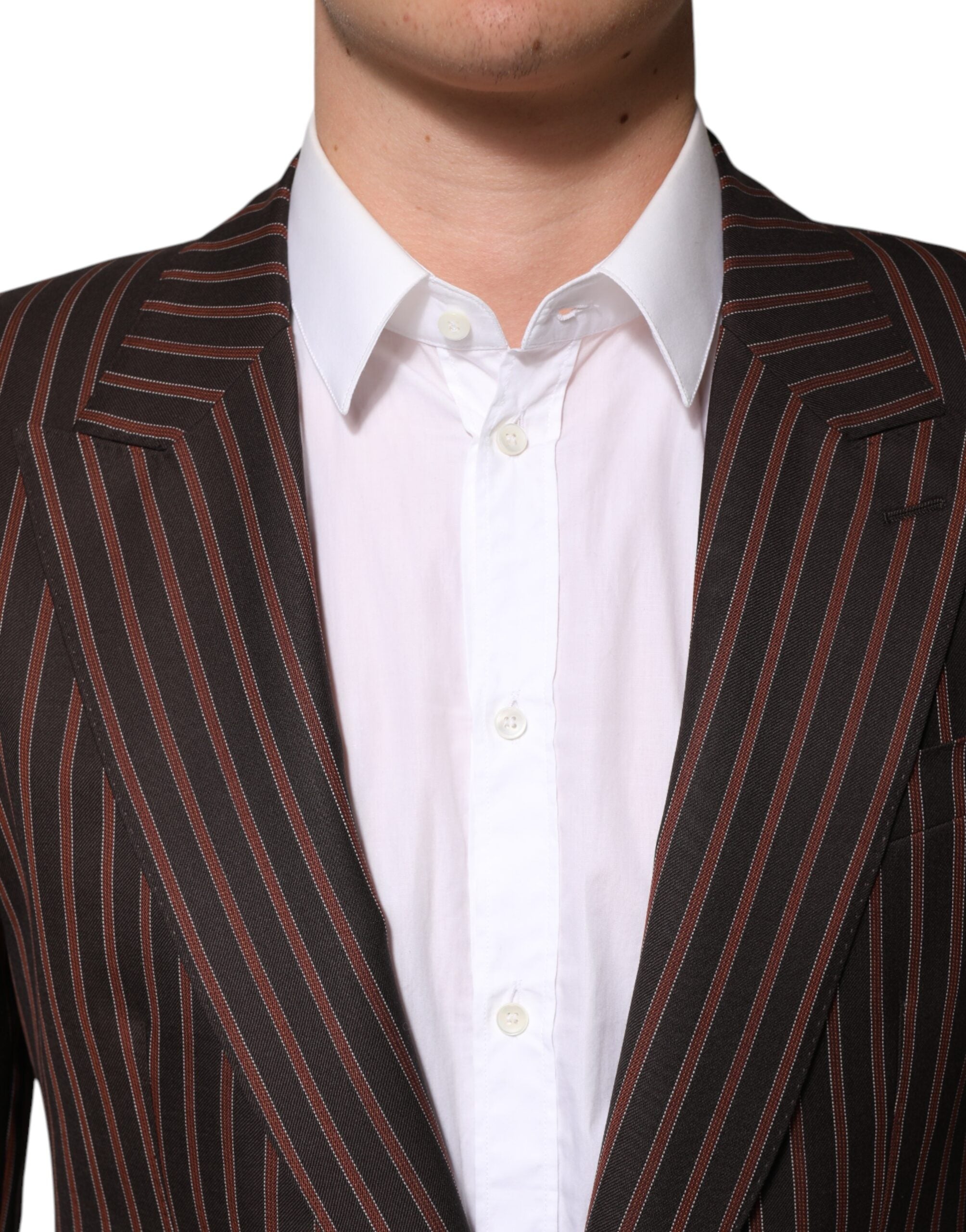 Veste blazer Dolce & Gabbana à rayures noires et brunes, à boutonnière simple, en tissu élégant.