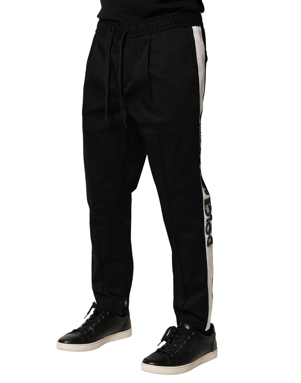Pantalons joggers en coton noir à taille moyenne de Dolce & Gabbana, style décontracté et élégant.