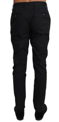 Pantalon noir en coton stretch formel Dolce & Gabbana, vue de face avec ceinture et détails élégants.