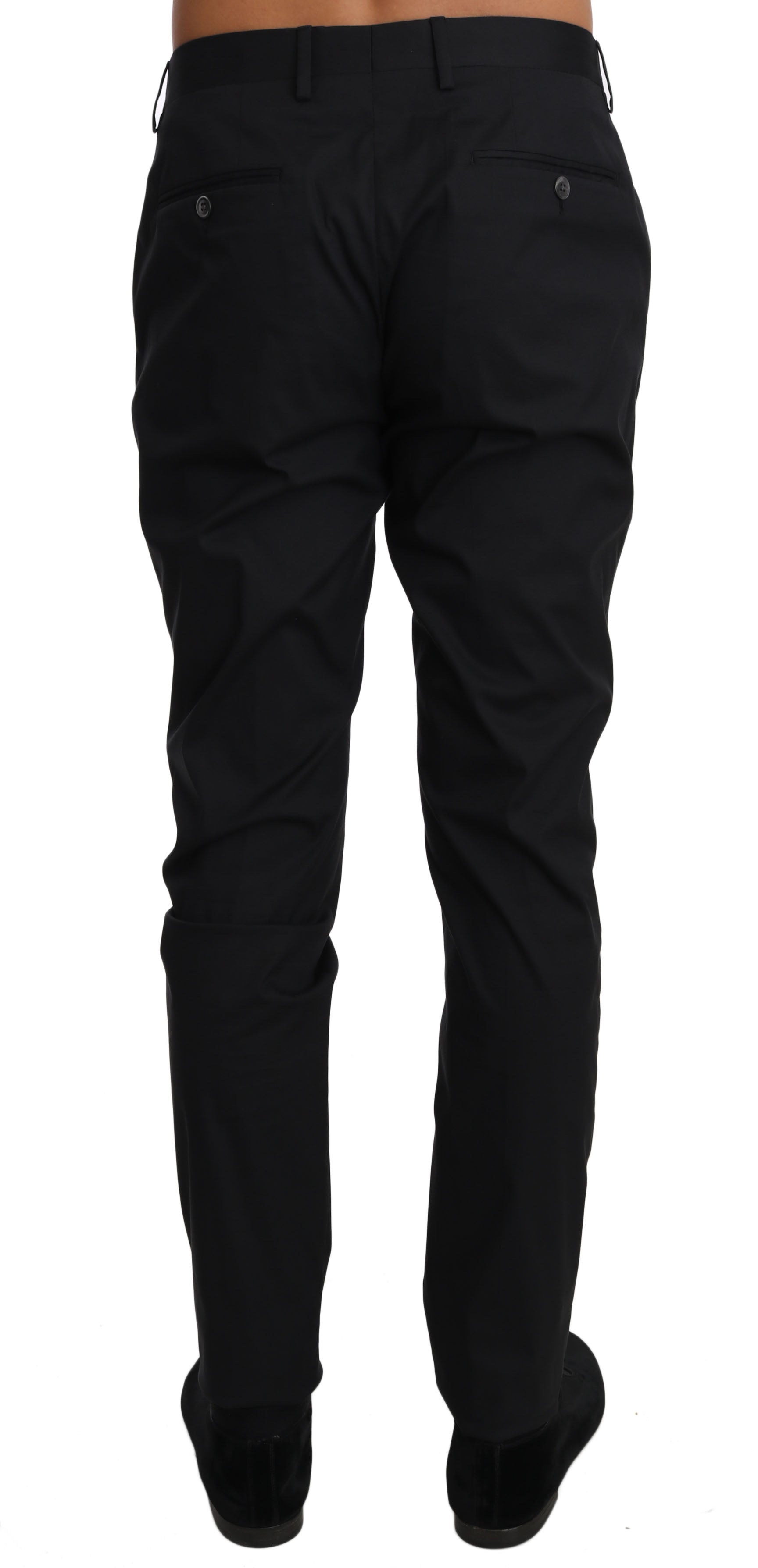 Pantalon noir en coton stretch formel Dolce & Gabbana, vue de face avec ceinture et détails élégants.