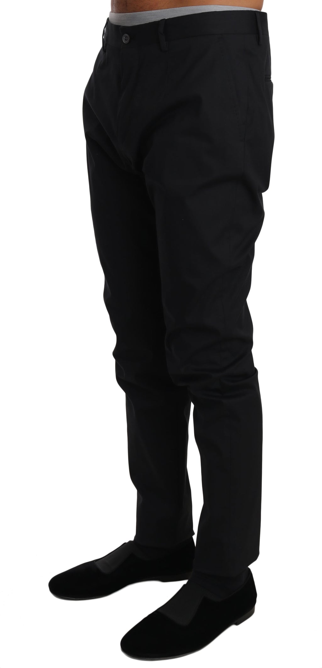 Pantalon formel en coton stretch noir de Dolce & Gabbana, style élégant et ajusté pour homme.
