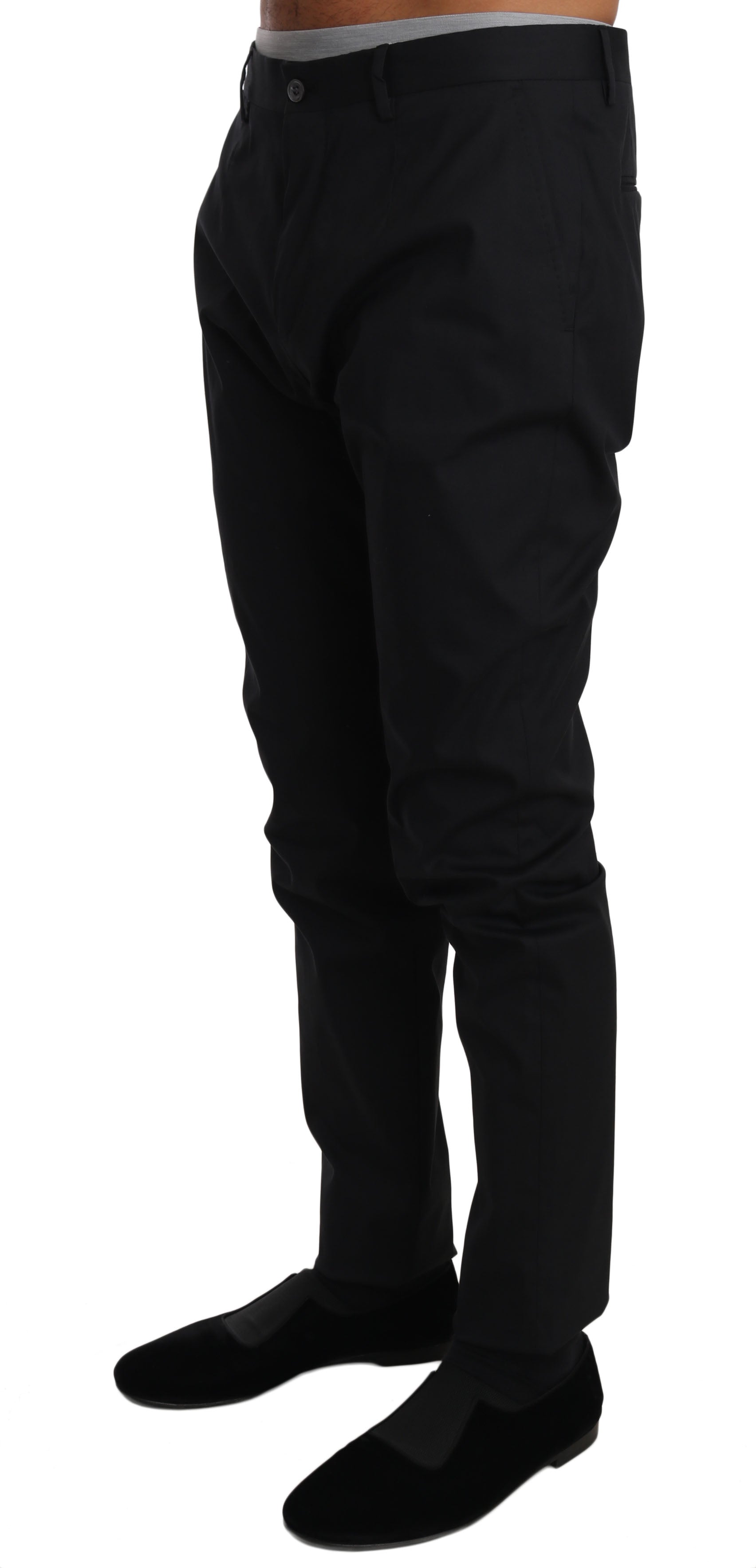 Pantalon formel en coton stretch noir de Dolce & Gabbana, style élégant et ajusté pour homme.