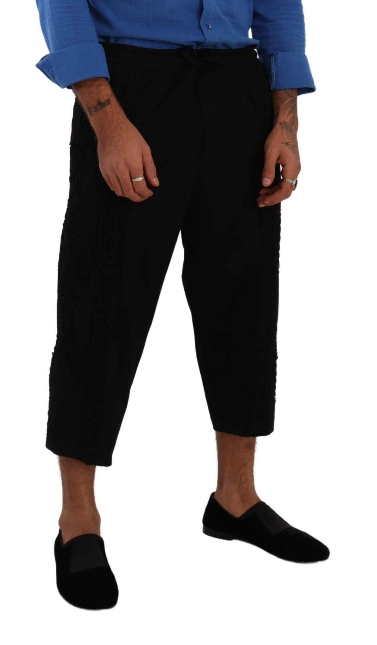 Pantalon court noir en coton Dolce & Gabbana Torero, coupe courte et style décontracté, visible avec détails de couture.