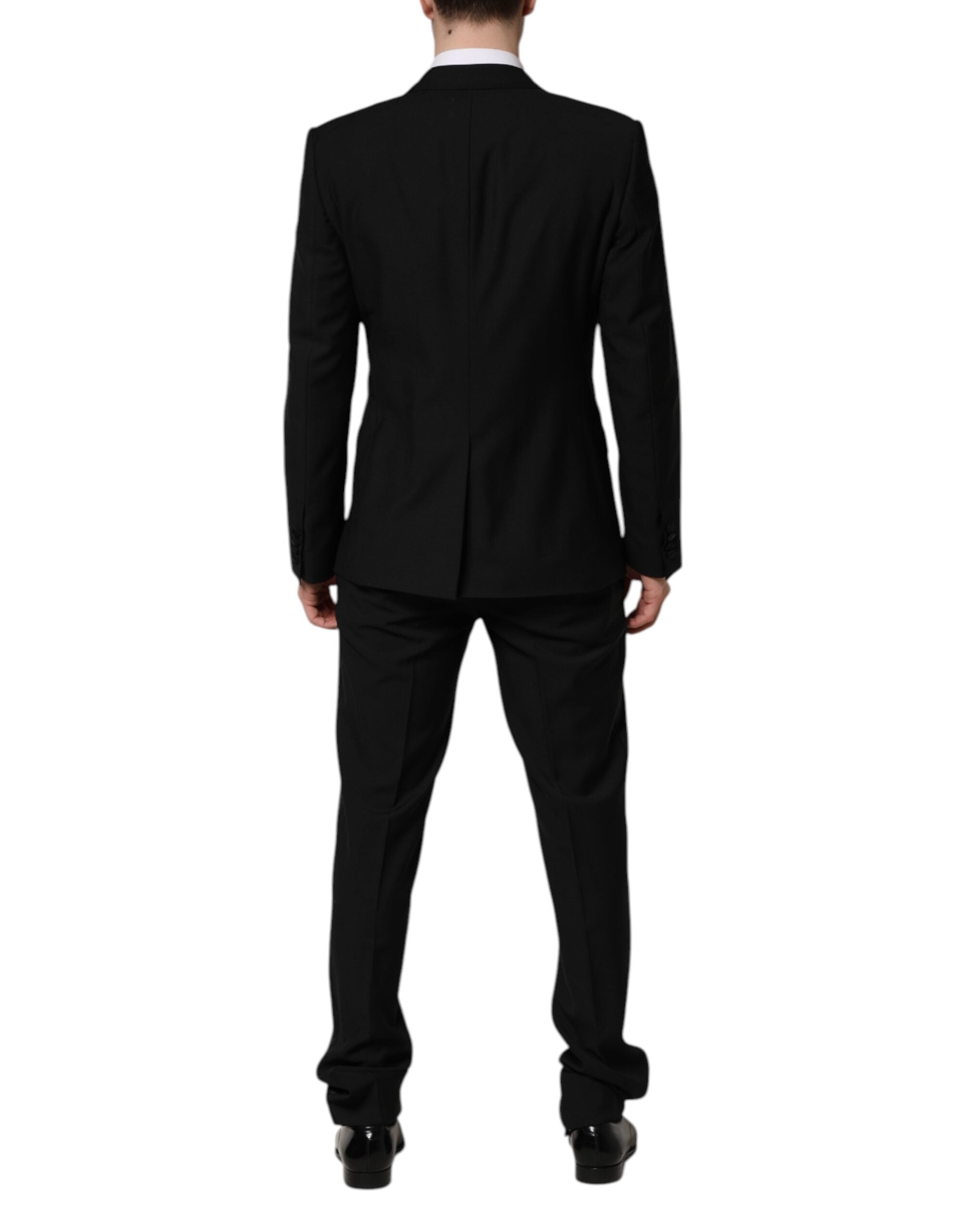 Costume noir Dolce & Gabbana MARTINI en cristaux, 3 pièces, élégant et sophistiqué, avec veste, pantalon et chemise assortis.