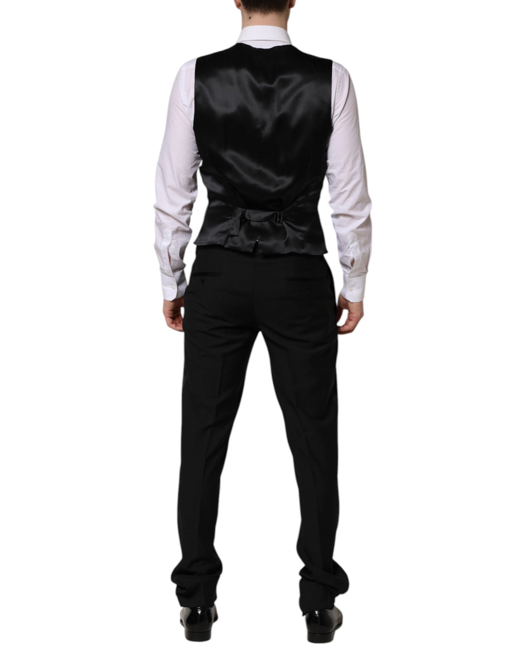 Costume Dolce & Gabbana noir Martini avec cristaux, ensemble de 3 pièces, élégance et sophistication.