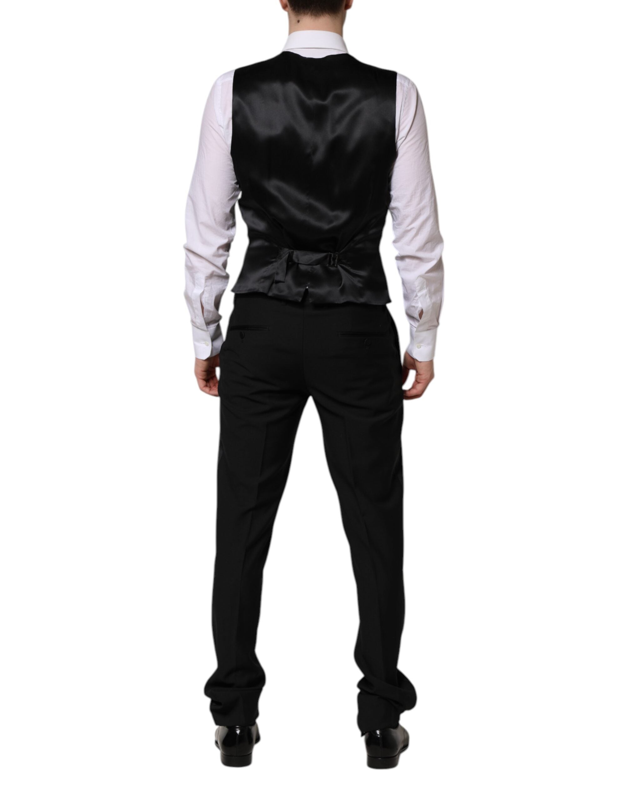 Costume Dolce & Gabbana noir Martini avec cristaux, ensemble de 3 pièces, élégance et sophistication.