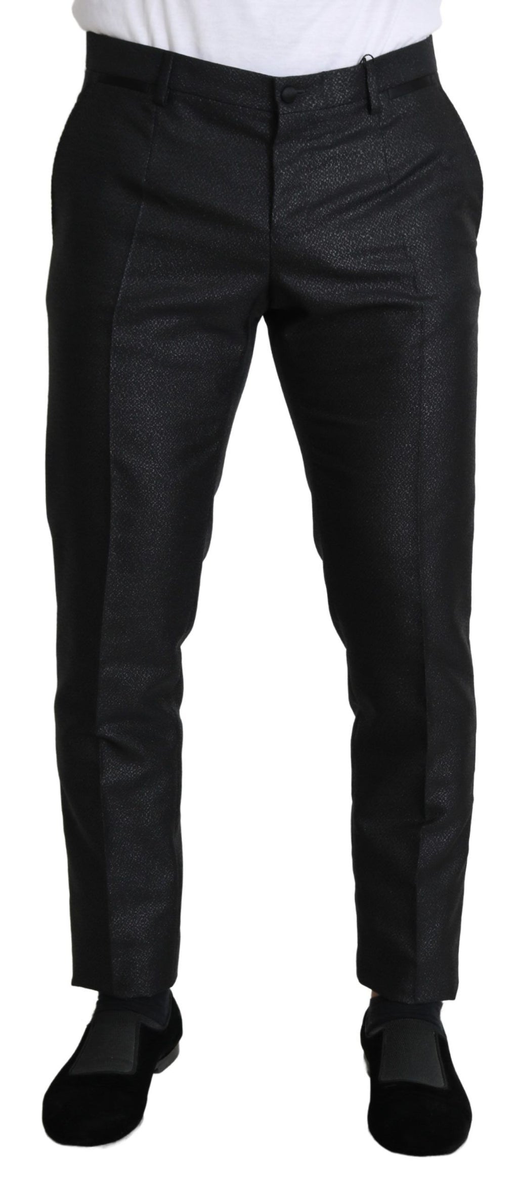 Robe pantalon slim noire en métal doré de Dolce & Gabbana, vêtement chic et élégant pour femme.