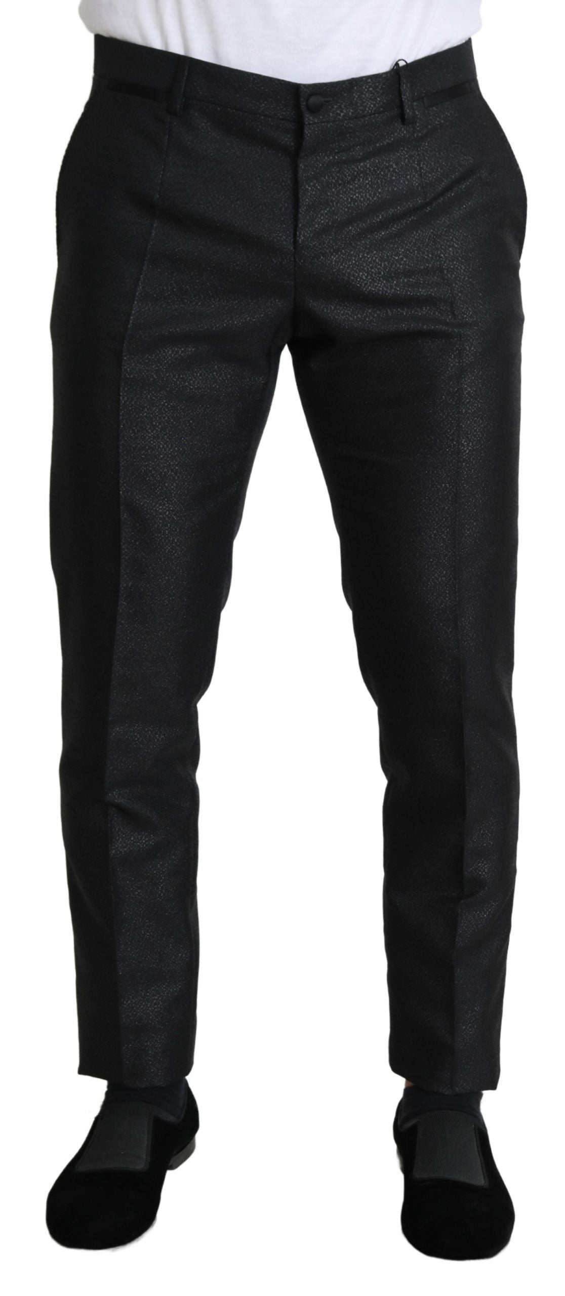 Robe pantalon slim noire en métal doré de Dolce & Gabbana, vêtement chic et élégant pour femme.