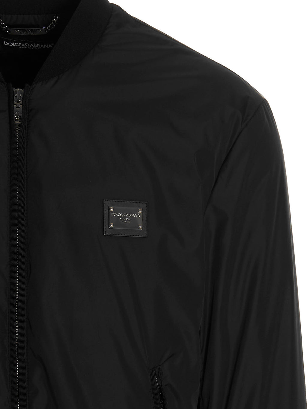 Veste bomber noire en polyamide de Dolce & Gabbana, style élégant et moderne avec finition soignée.