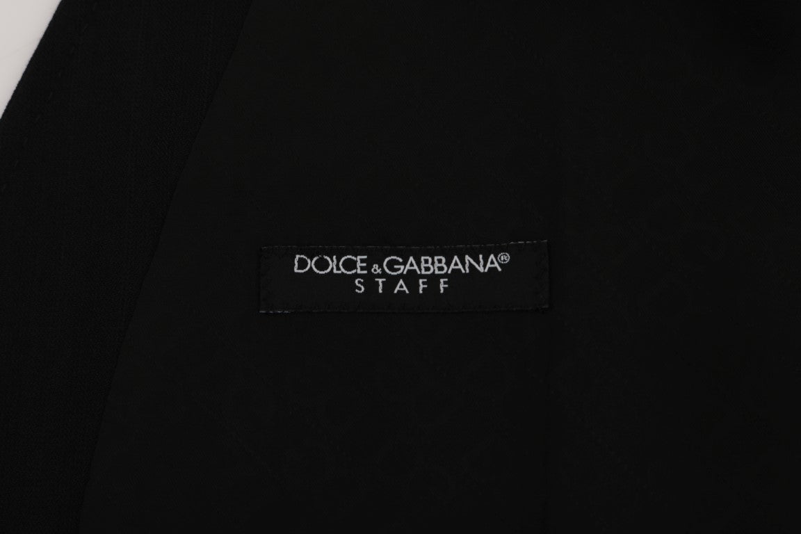 Gilet en laine stretch noir Dolce & Gabbana STAFF, style élégant et ajusté, porté sur un mannequin.