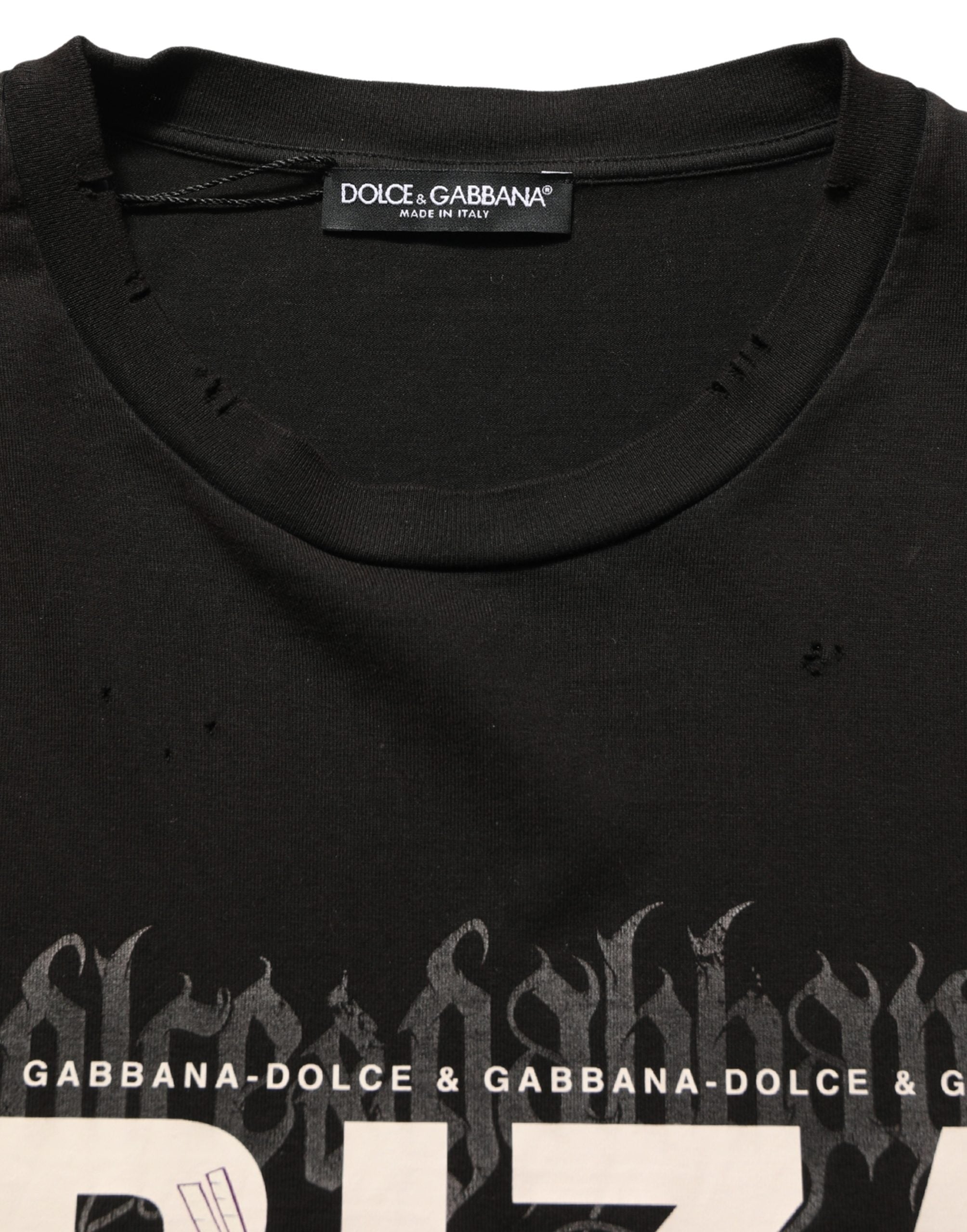 T-shirt noir tropical Dolce & Gabbana "IBIZA" à col rond pour homme, motif exotique visible sur le devant.