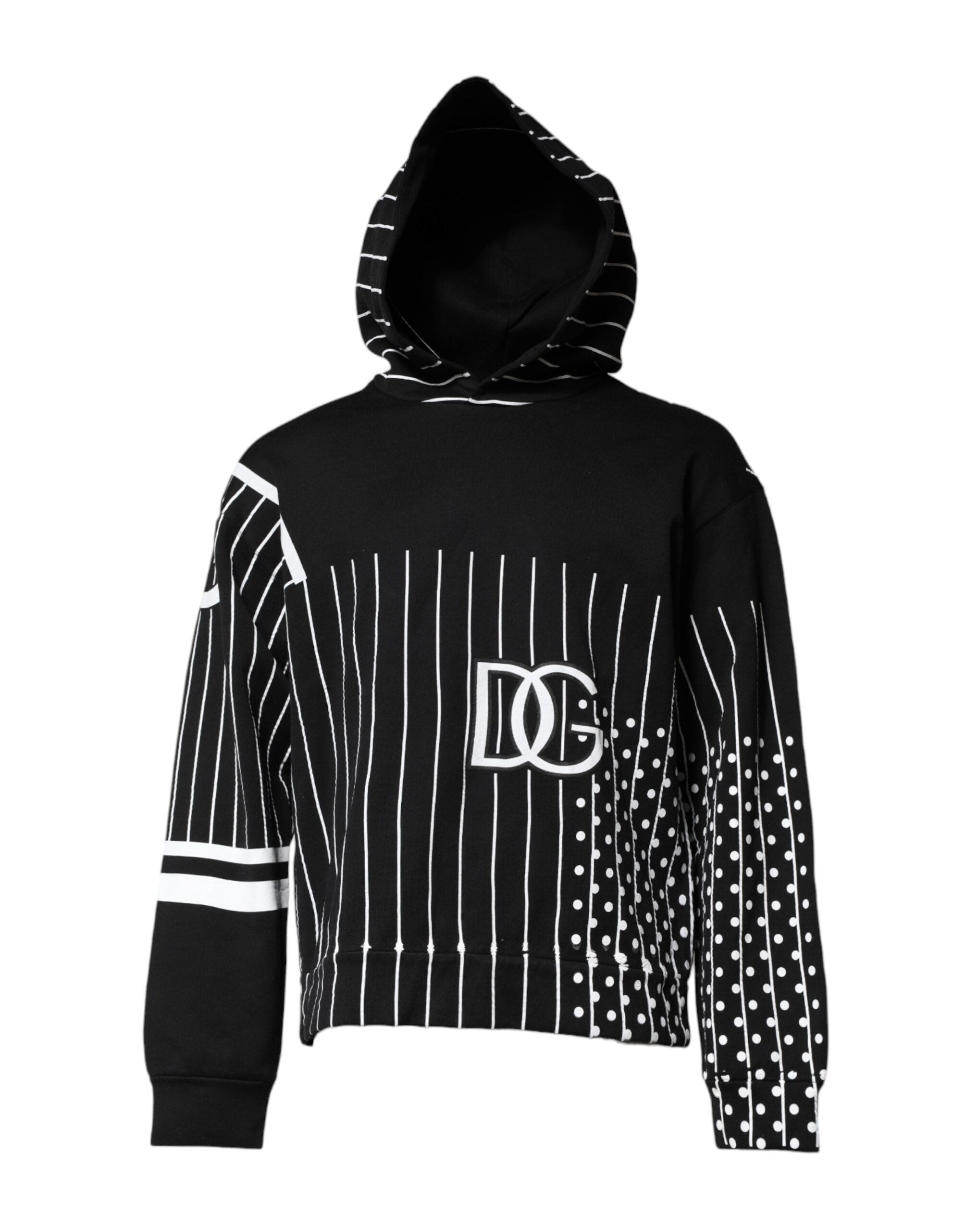 Sweat à capuche Dolce & Gabbana à rayures noires et blanches, pull en coton avec capuche et manches longues.