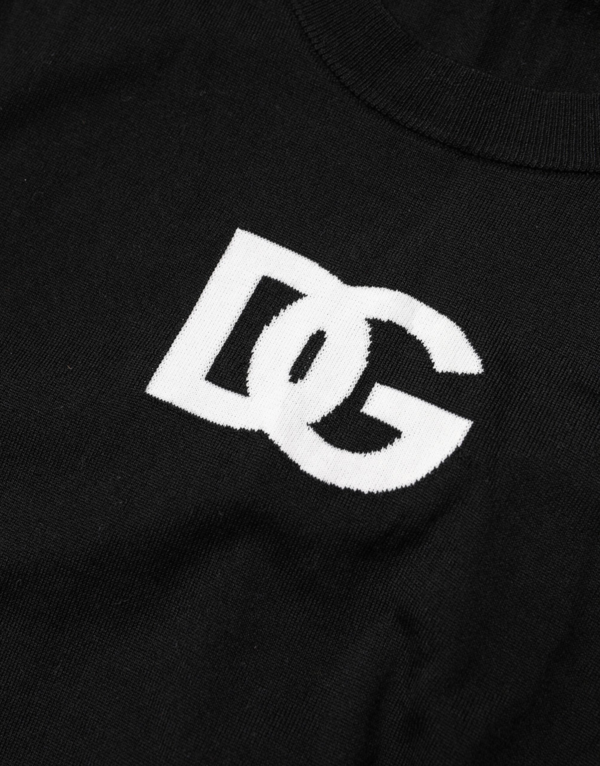 Pull à col rond en laine noire Dolce & Gabbana pour homme, pull-over élégant et chaud avec logo discret.