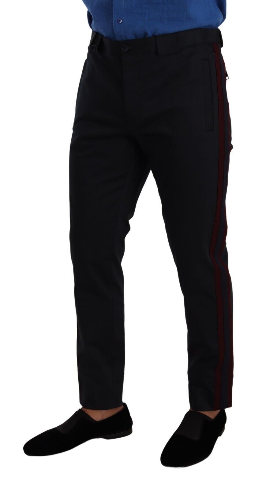 Pantalon chino skinny en coton bleu Bordeaux de Dolce & Gabbana, vue de face, détail élégant et coupe ajustée.