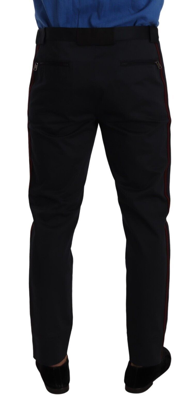Pantalons chinos skinny en coton bleu Bordeaux de Dolce & Gabbana, vue détaillée de la matière et de la coupe.
