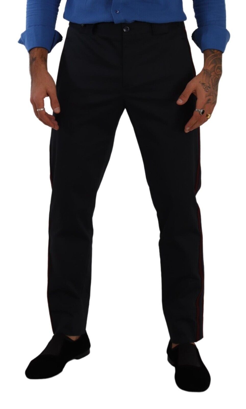 Pantalons chinos en coton bleu Bordeaux Dolce & Gabbana, coupe skinny, vue de face sur un fond neutre.