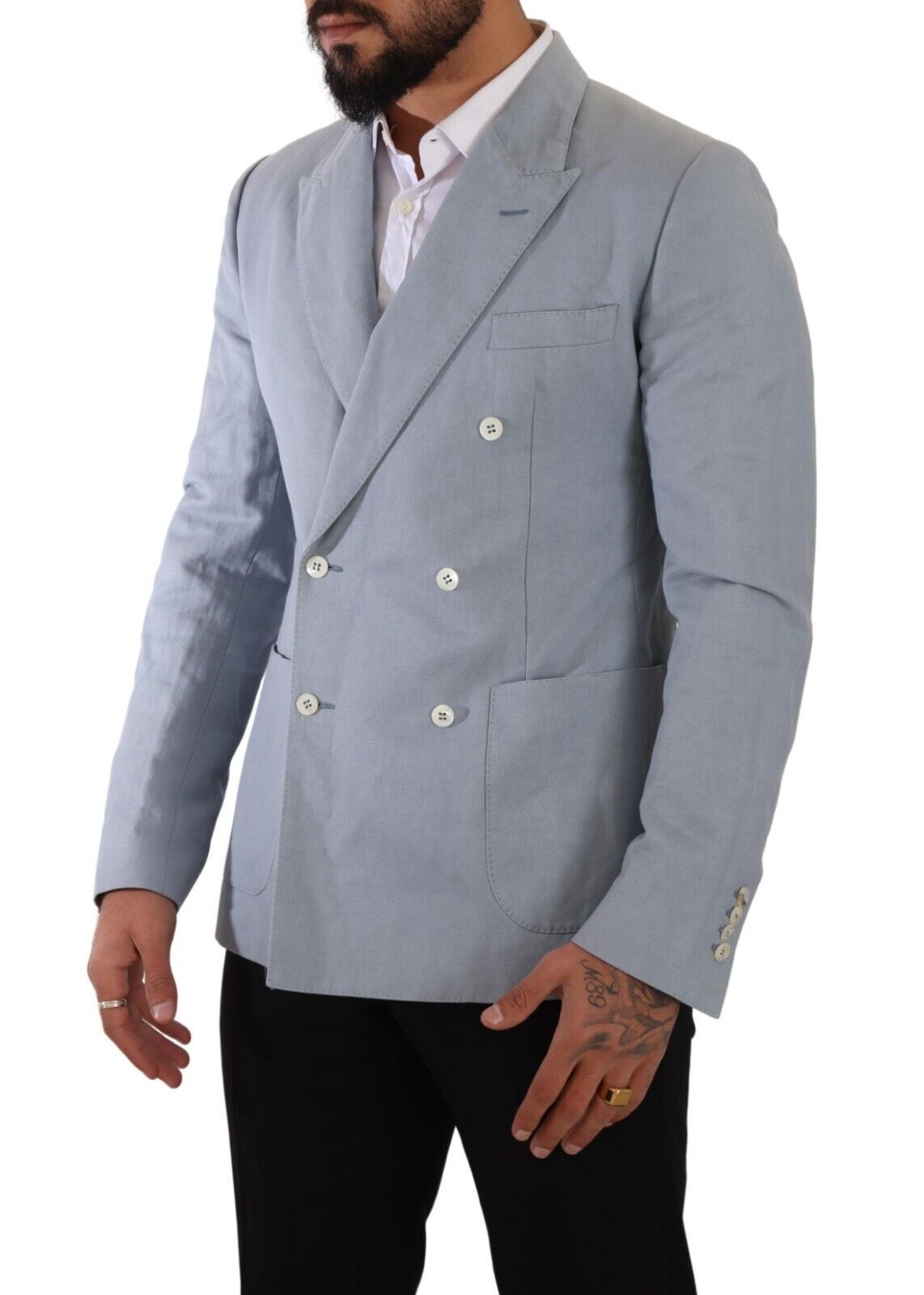 Blazer homme en coton et lin bleu de Dolce & Gabbana, coupe slim, veste élégante pour homme.