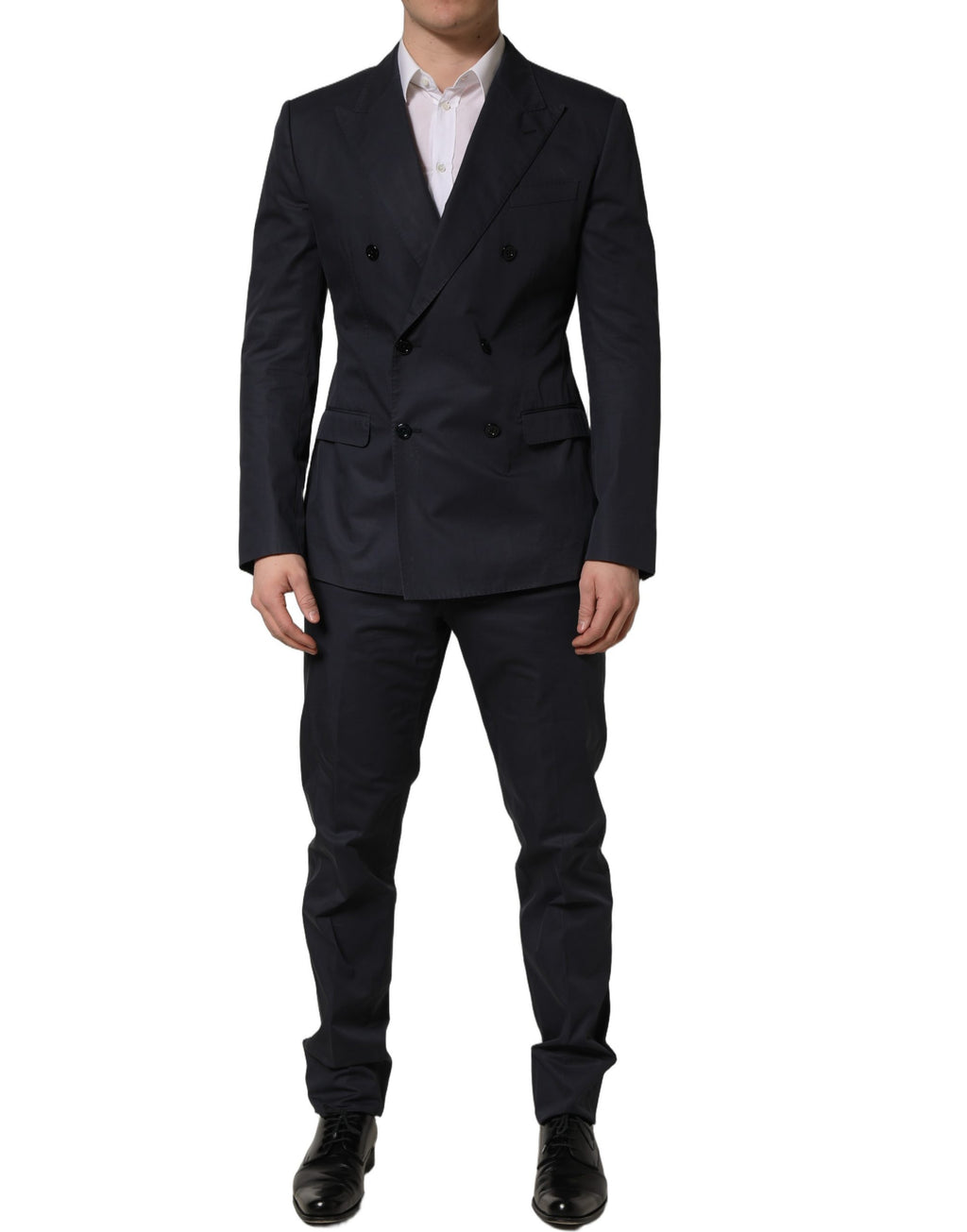 Costume homme Dolce & Gabbana en coton bleu, costume slim fit formel 2 pièces, veste et pantalon élégants.