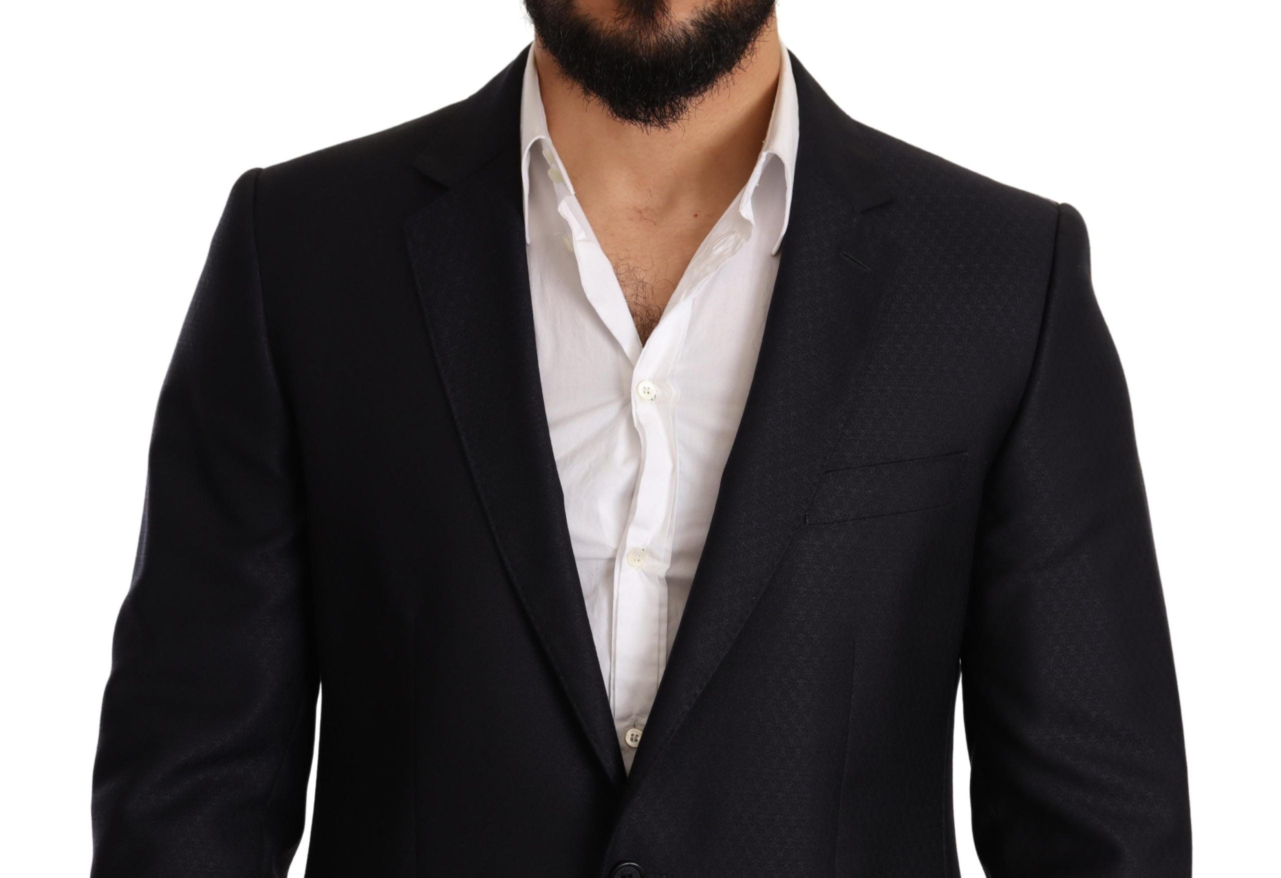Costume deux pièces Dolce & Gabbana Bleu à motif pour homme, coupe slim fit, élégante tenue formelle.