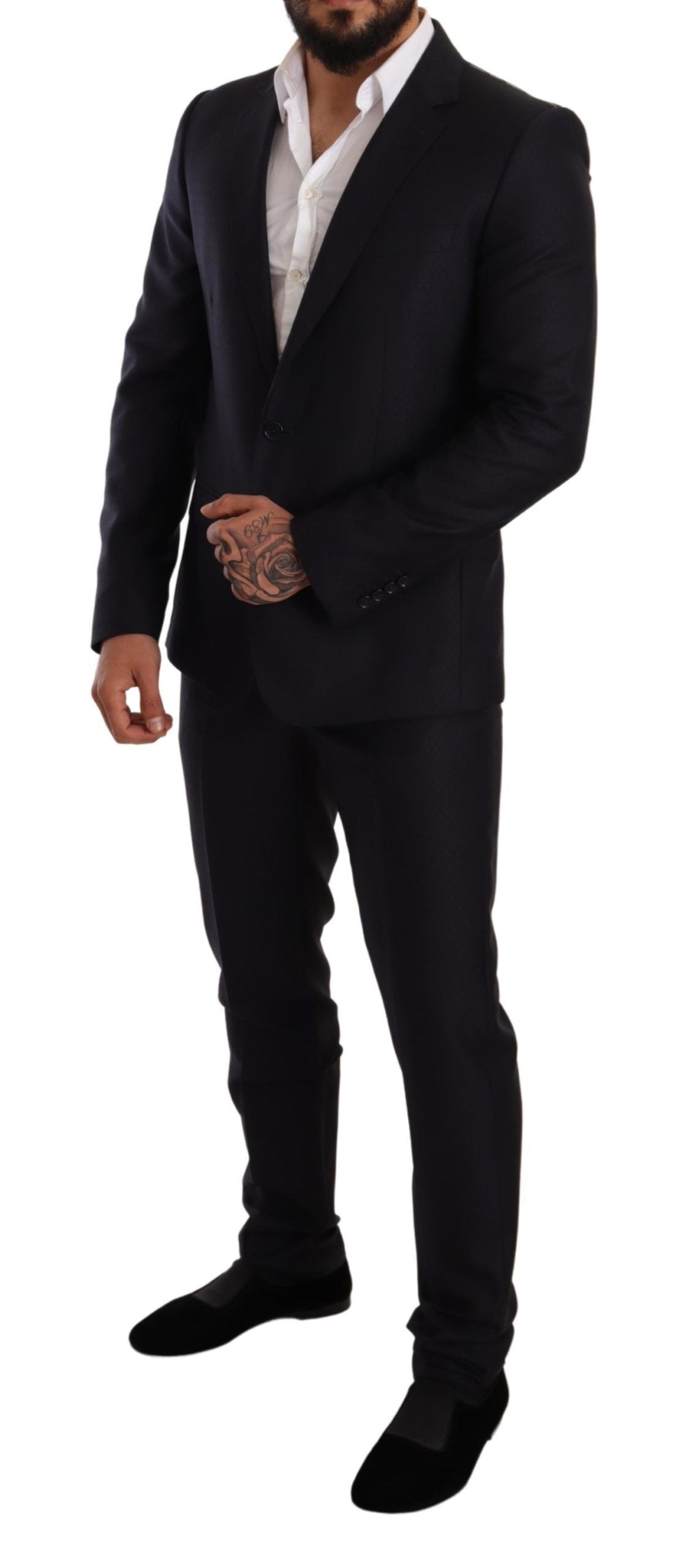 Costume deux pièces Dolce & Gabbana Martini Slim Fit à motif bleu, veste et pantalon élégants pour homme.