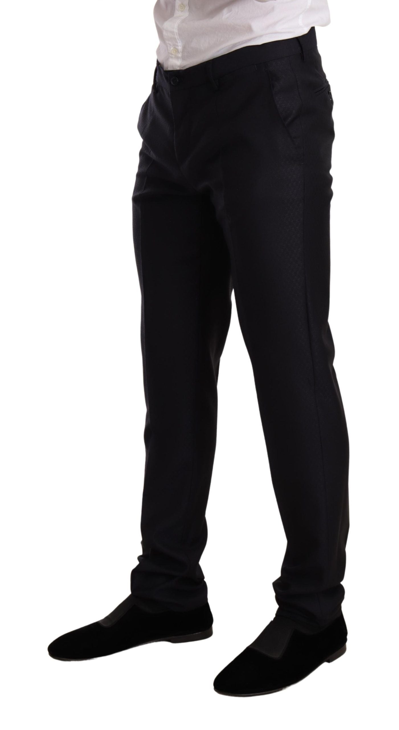 Costume deux pièces Dolce & Gabbana bleu à motif, coupe slim fit, élégant et moderne, pour homme.