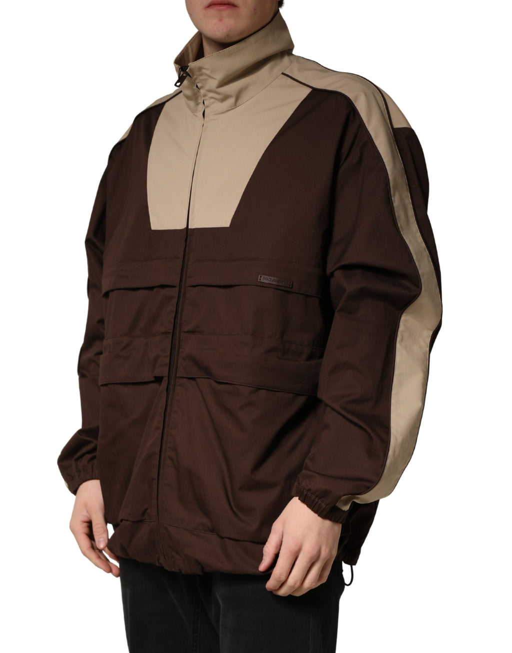 Veste coupe-vent Dolce & Gabbana en coton marron beige avec fermeture éclair, style décontracté et élégant.