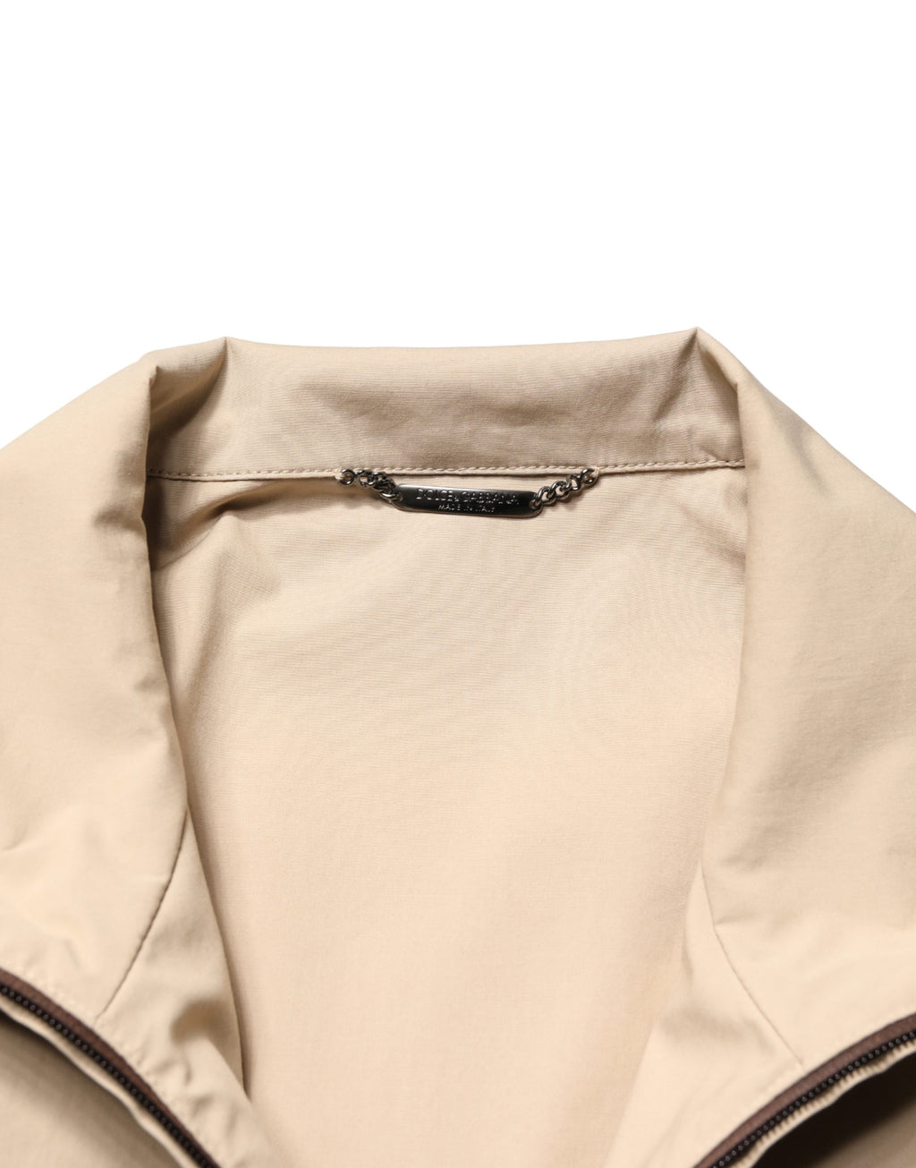 Veste coupe-vent Dolce & Gabbana en coton marron beige avec fermeture éclair, style décontracté et élégant.
